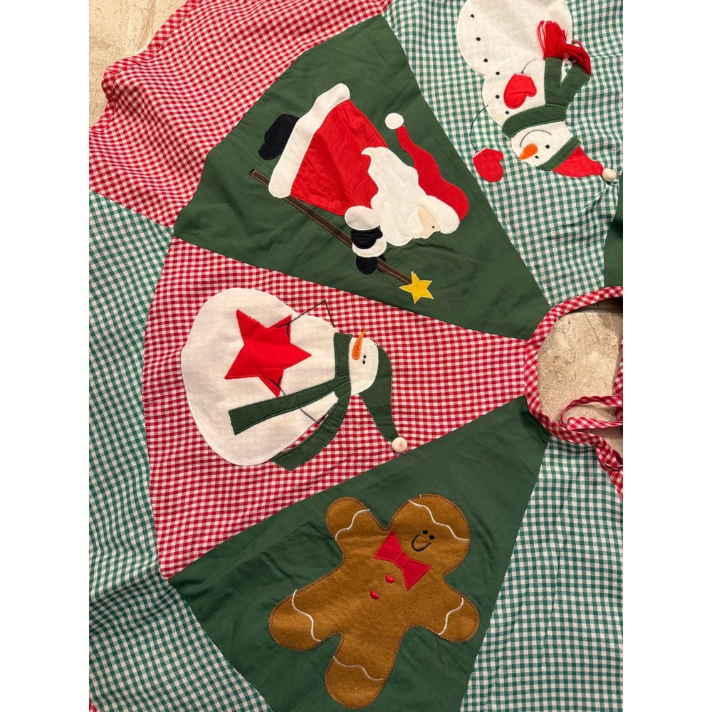 Vintage Handmade Christmas Tree Skirt Patchwork Santa Snowman Gingerbread - Picture 3 of 7